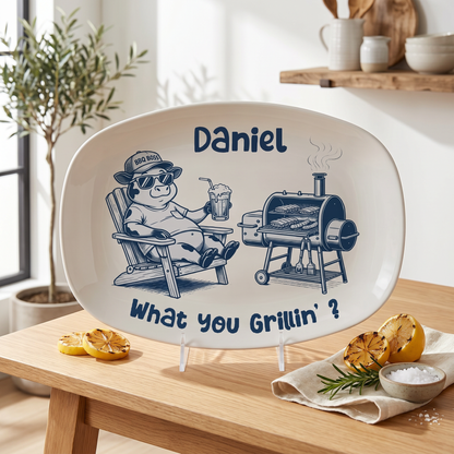 Personalized “What You Grillin’?” Decorative Plate – Funny BBQ Keepsake for Dad