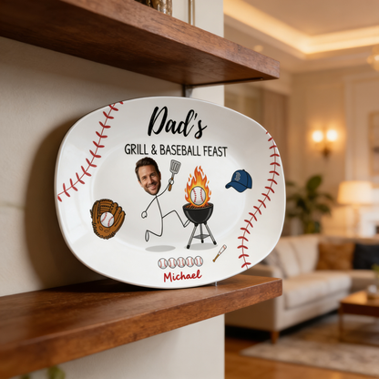 Personalized Dad’s Grill & Baseball Feast Decorative Plate – Custom Photo Keepsake