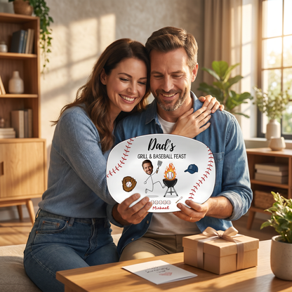 Personalized Dad’s Grill & Baseball Feast Decorative Plate – Custom Photo Keepsake