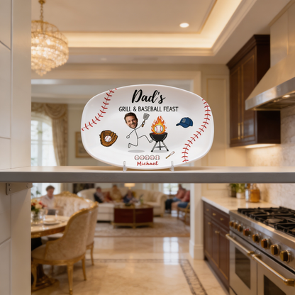 Personalized Dad’s Grill & Baseball Feast Decorative Plate – Custom Photo Keepsake