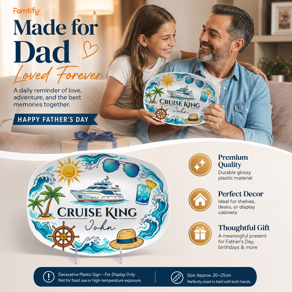 Personalized Cruise King Dad Decorative Plate – Custom Name Cruise Keepsake