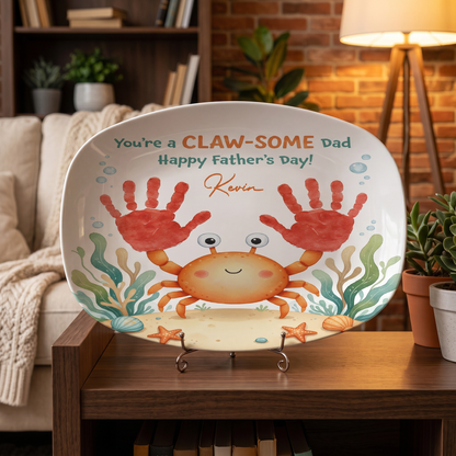 Personalized “You’re A Claw-Some Dad” Decorative Plate – Custom Name Crab Keepsake