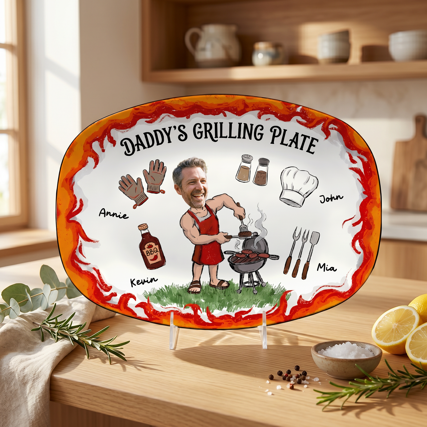 Personalized Daddy’s Grilling Plate – Custom Name BBQ Decorative Keepsake