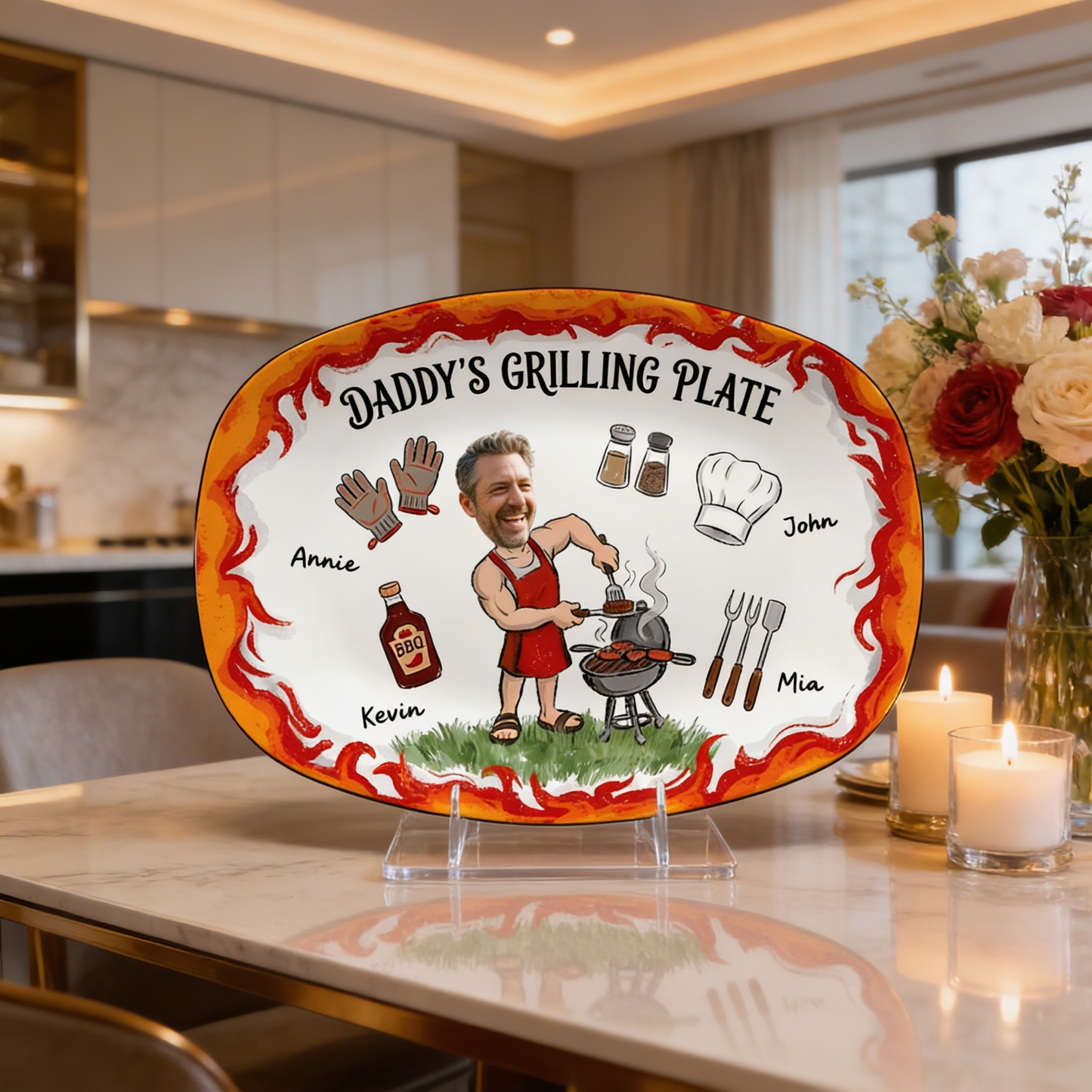 Personalized Daddy’s Grilling Plate – Custom Name BBQ Decorative Keepsake