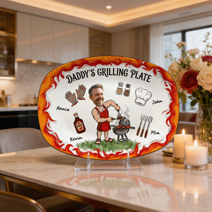 Personalized Daddy’s Grilling Plate – Custom Name BBQ Decorative Keepsake