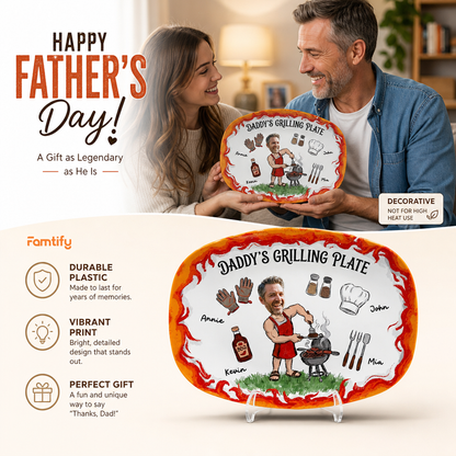 Personalized Daddy’s Grilling Plate – Custom Name BBQ Decorative Keepsake