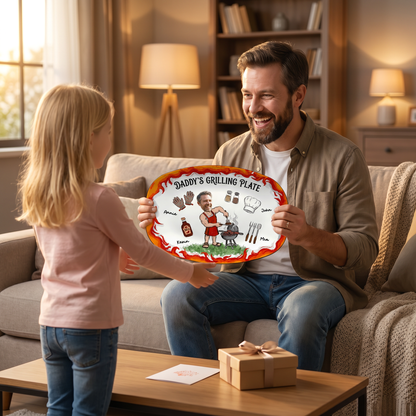 Personalized Daddy’s Grilling Plate – Custom Name BBQ Decorative Keepsake
