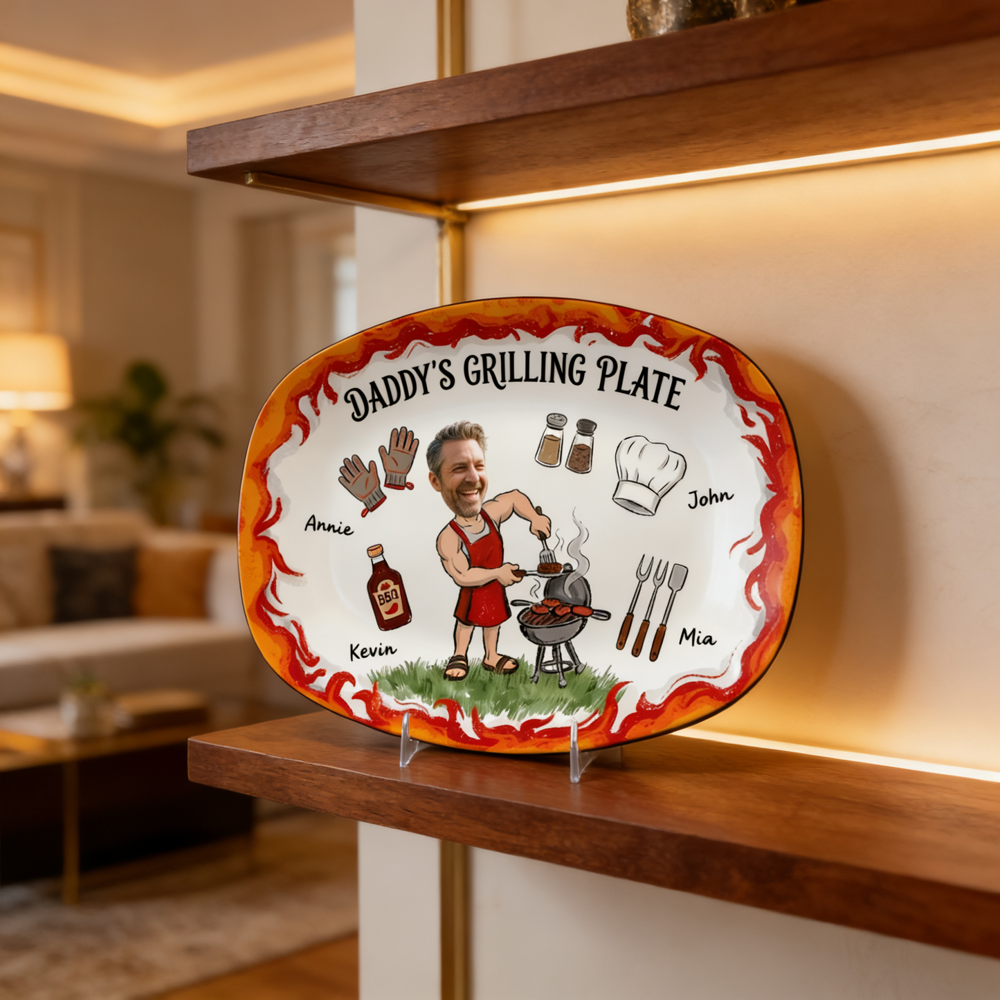 Personalized Daddy’s Grilling Plate – Custom Name BBQ Decorative Keepsake