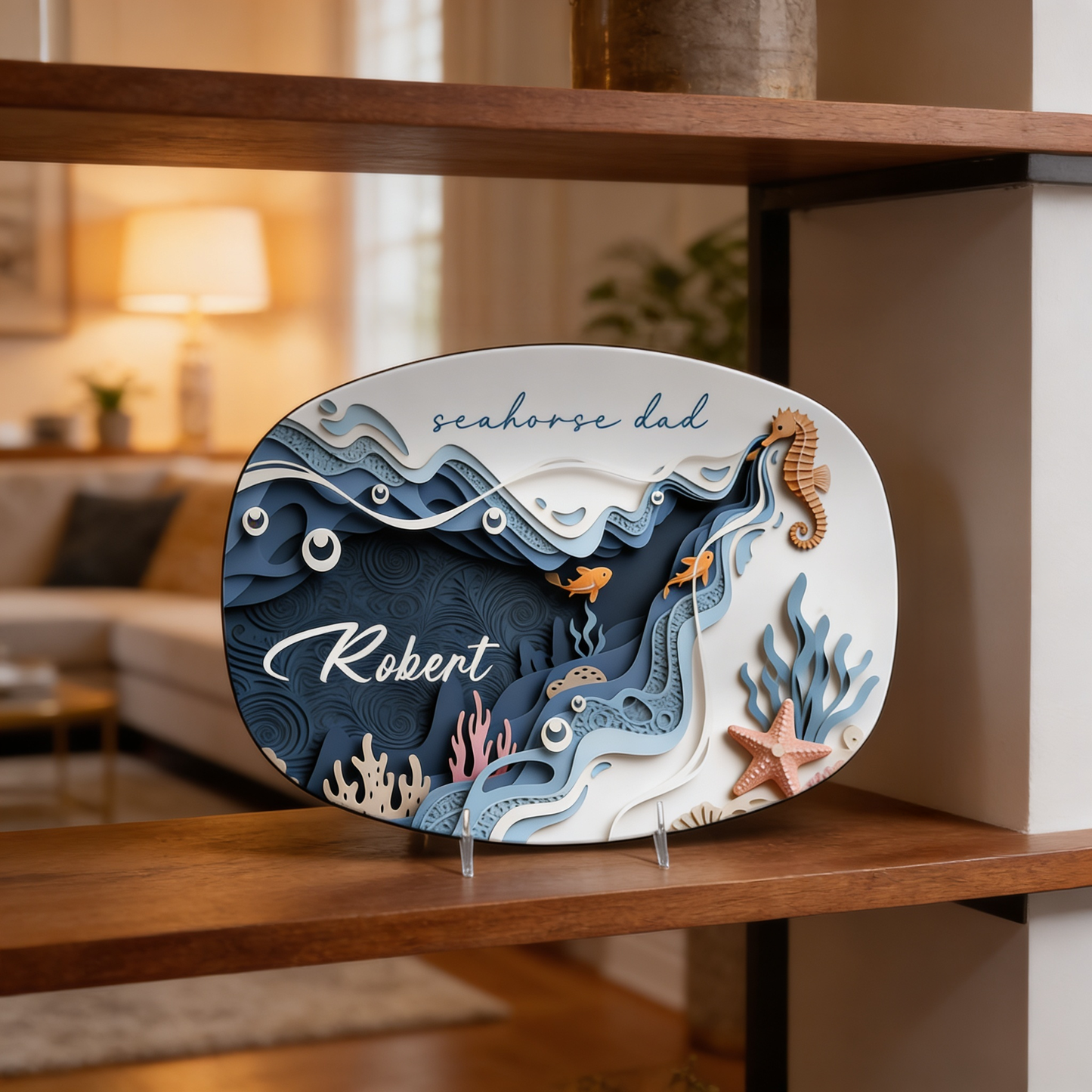 Personalized Seahorse Dad Decorative Plate – Custom Name Coastal Keepsake