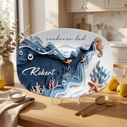 Personalized Seahorse Dad Decorative Plate – Custom Name Coastal Keepsake