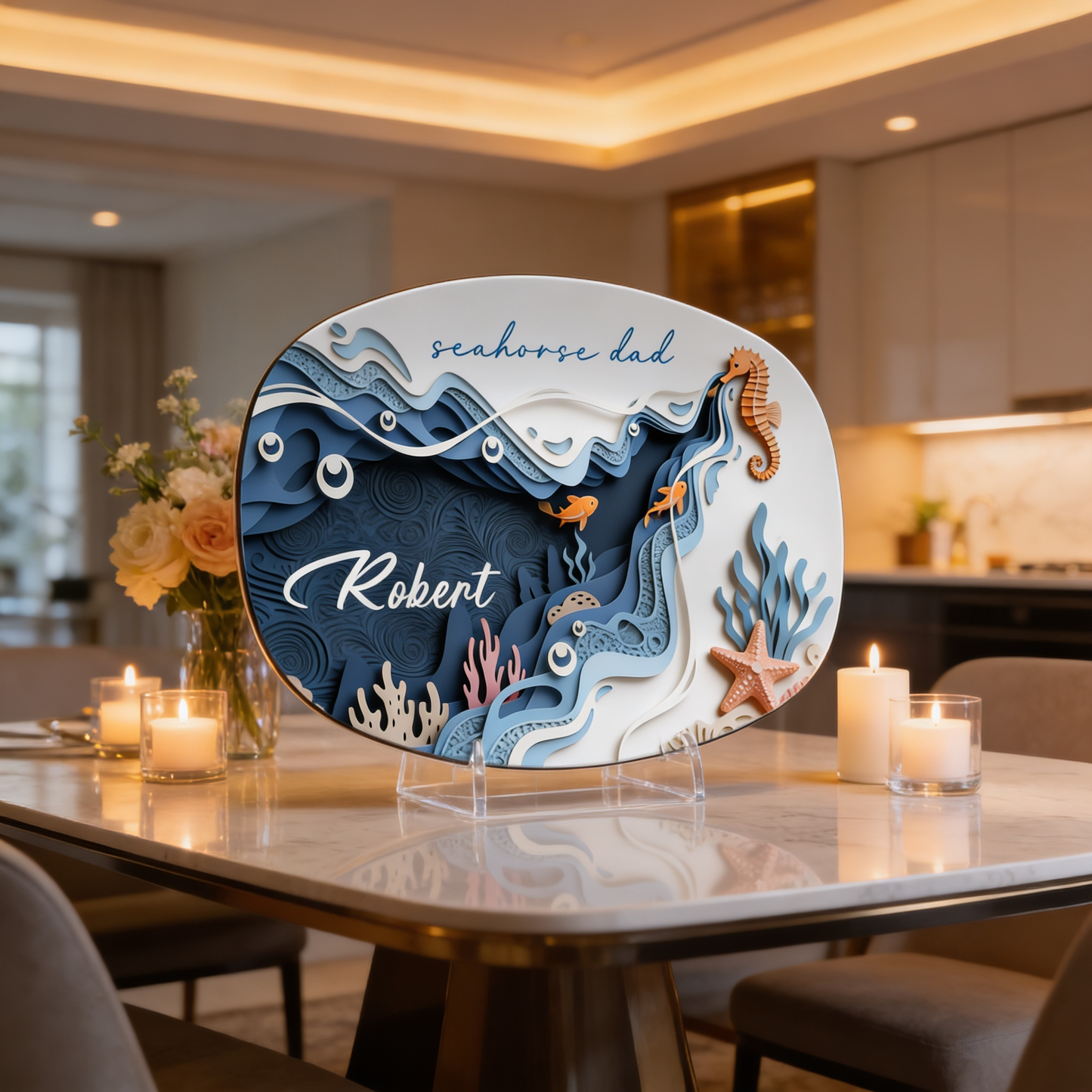 Personalized Seahorse Dad Decorative Plate – Custom Name Coastal Keepsake