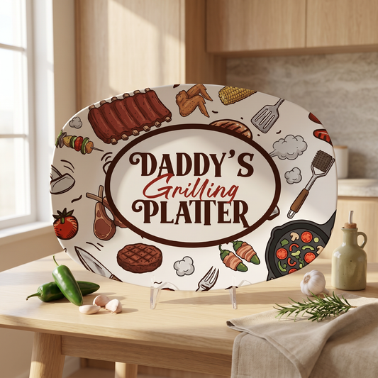 Personalized Daddy’s Grilling Platter – Custom Name BBQ Decorative Keepsake