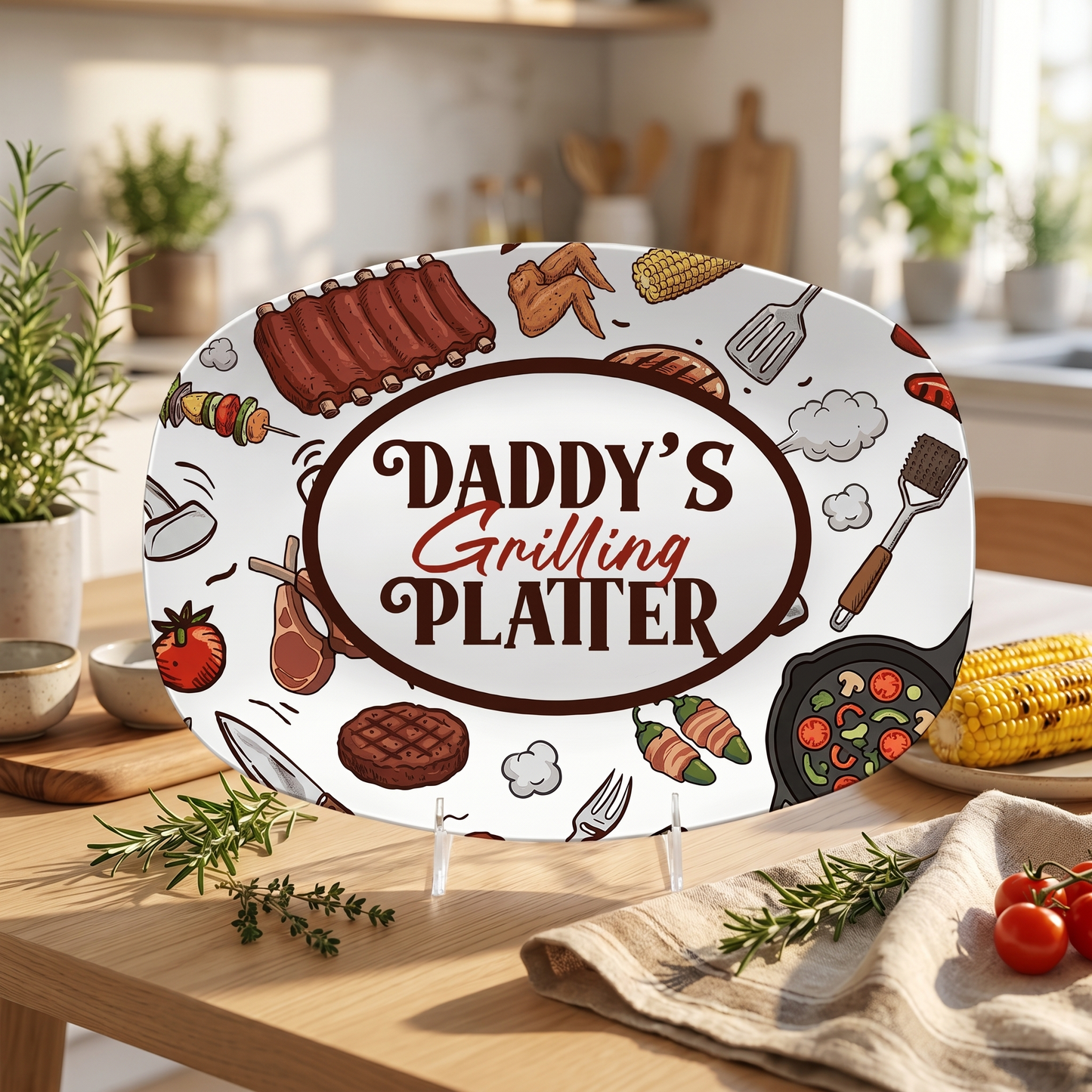 Personalized Daddy’s Grilling Platter – Custom Name BBQ Decorative Keepsake
