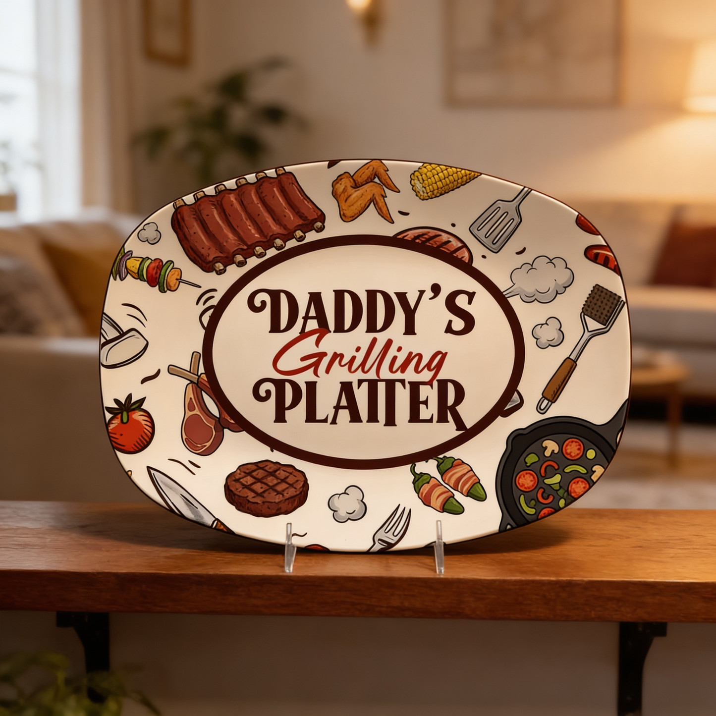 Personalized Daddy’s Grilling Platter – Custom Name BBQ Decorative Keepsake