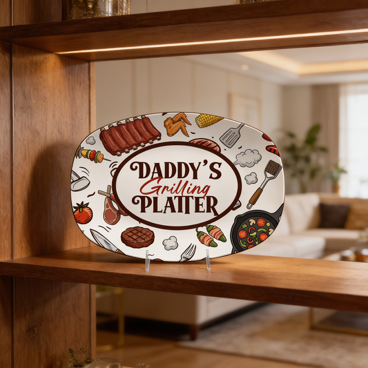Personalized Daddy's Grilling Platter - Custom Name BBQ Decorative Keepsake