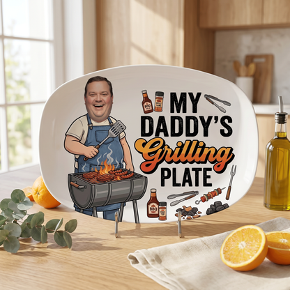 Personalized My Daddy’s Grilling Plate – Custom Photo BBQ Keepsake