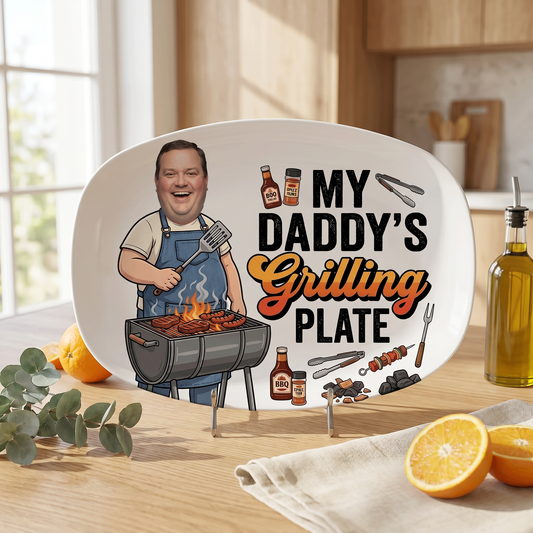 Personalized My Daddy’s Grilling Plate – Custom Photo BBQ Keepsake