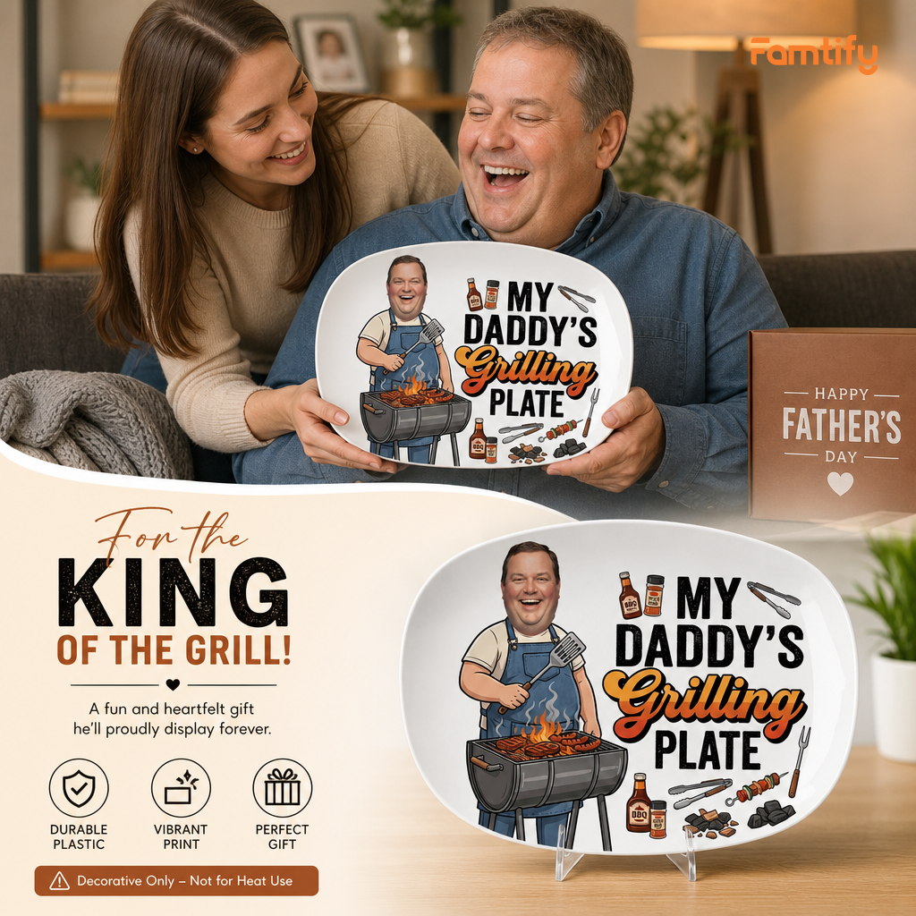 Personalized My Daddy’s Grilling Plate – Custom Photo BBQ Keepsake