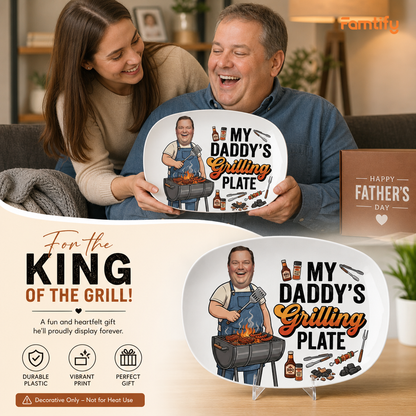 Personalized My Daddy’s Grilling Plate – Custom Photo BBQ Keepsake