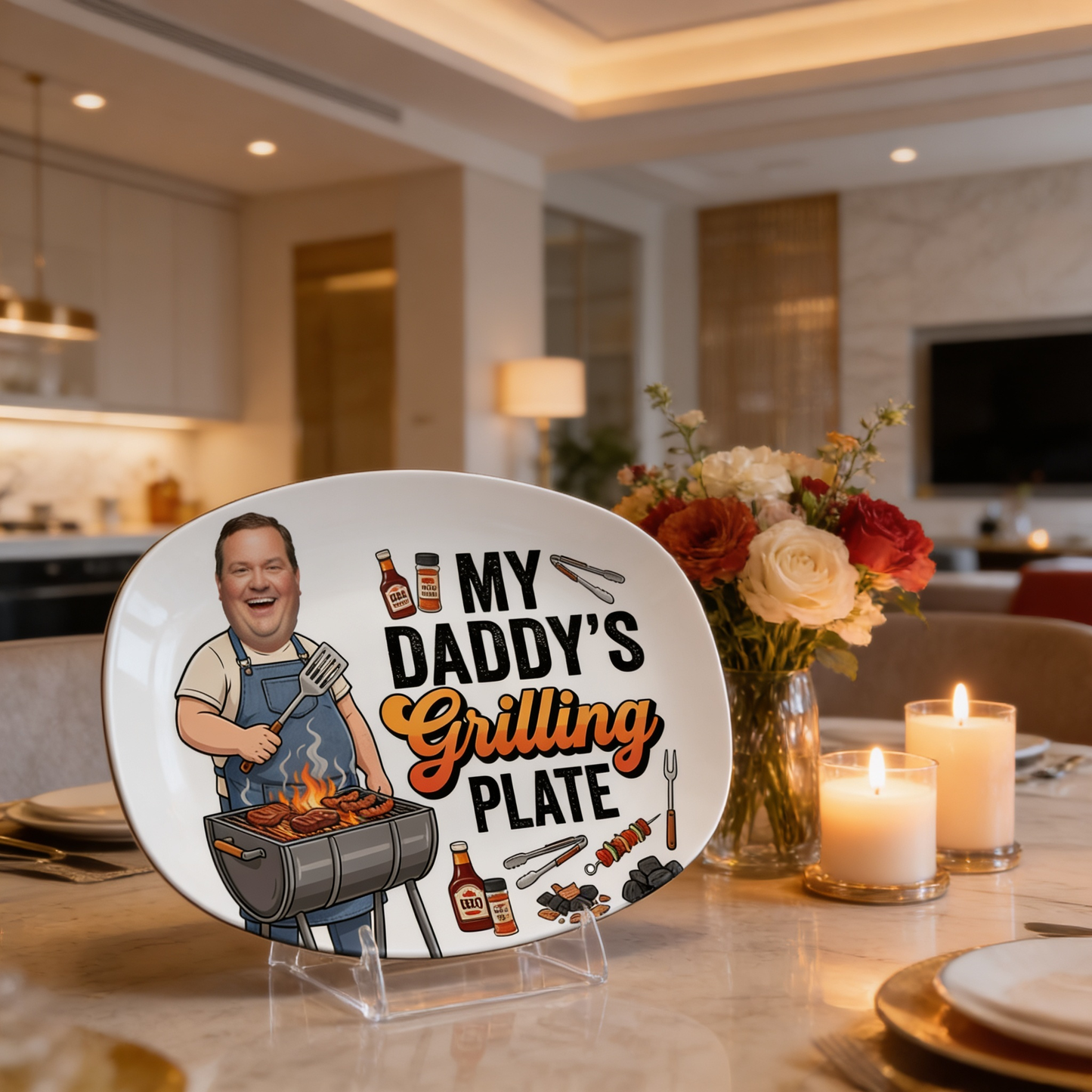 Personalized My Daddy’s Grilling Plate – Custom Photo BBQ Keepsake