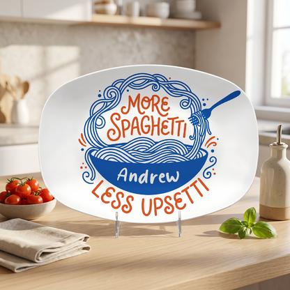 Personalized “More Spaghetti Less Upsetti” Decorative Plate – Custom Family Kitchen Keepsake