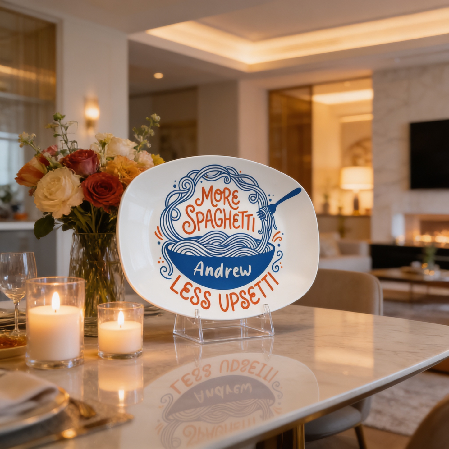 Personalized “More Spaghetti Less Upsetti” Decorative Plate – Custom Family Kitchen Keepsake