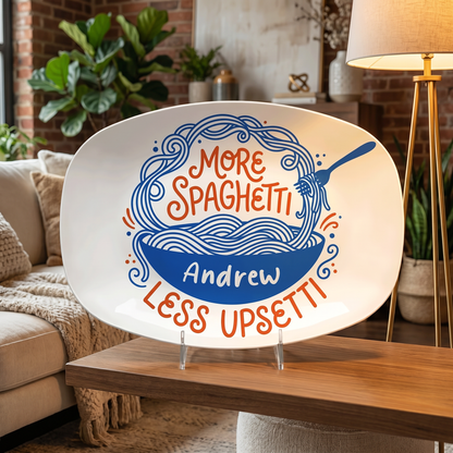 Personalized “More Spaghetti Less Upsetti” Decorative Plate – Custom Family Kitchen Keepsake