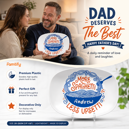 Personalized “More Spaghetti Less Upsetti” Decorative Plate – Custom Family Kitchen Keepsake
