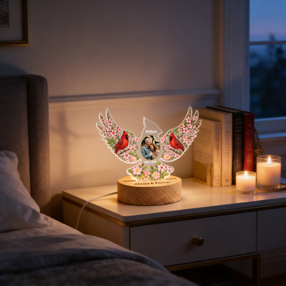 Personalized Cardinal Memorial Photo Night Light – Custom Name & Photo Acrylic LED Lamp