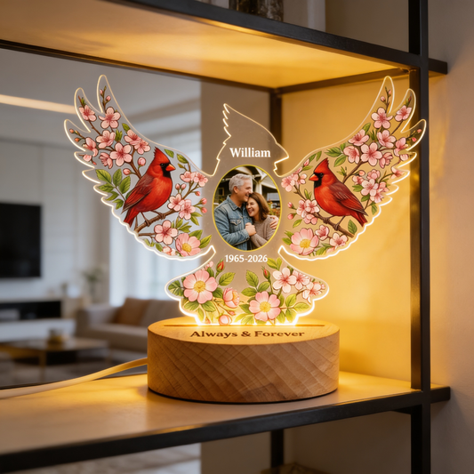 Personalized Cardinal Memorial Photo Night Light – Custom Name & Photo Acrylic LED Lamp