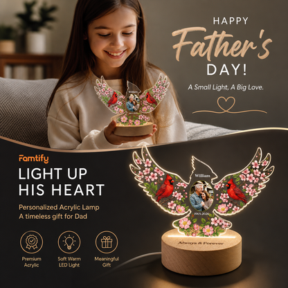 Personalized Cardinal Memorial Photo Night Light – Custom Name & Photo Acrylic LED Lamp