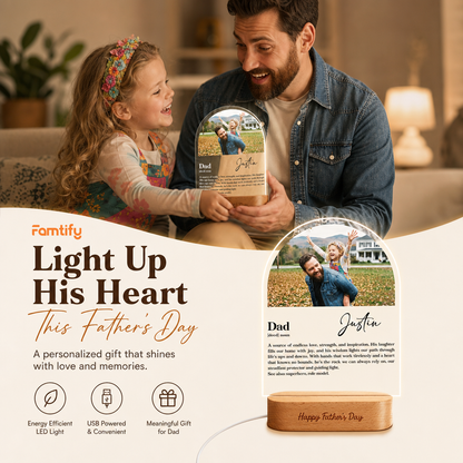 Personalized Dad Photo Night Light – Custom Name LED Acrylic Lamp Gift for Dad