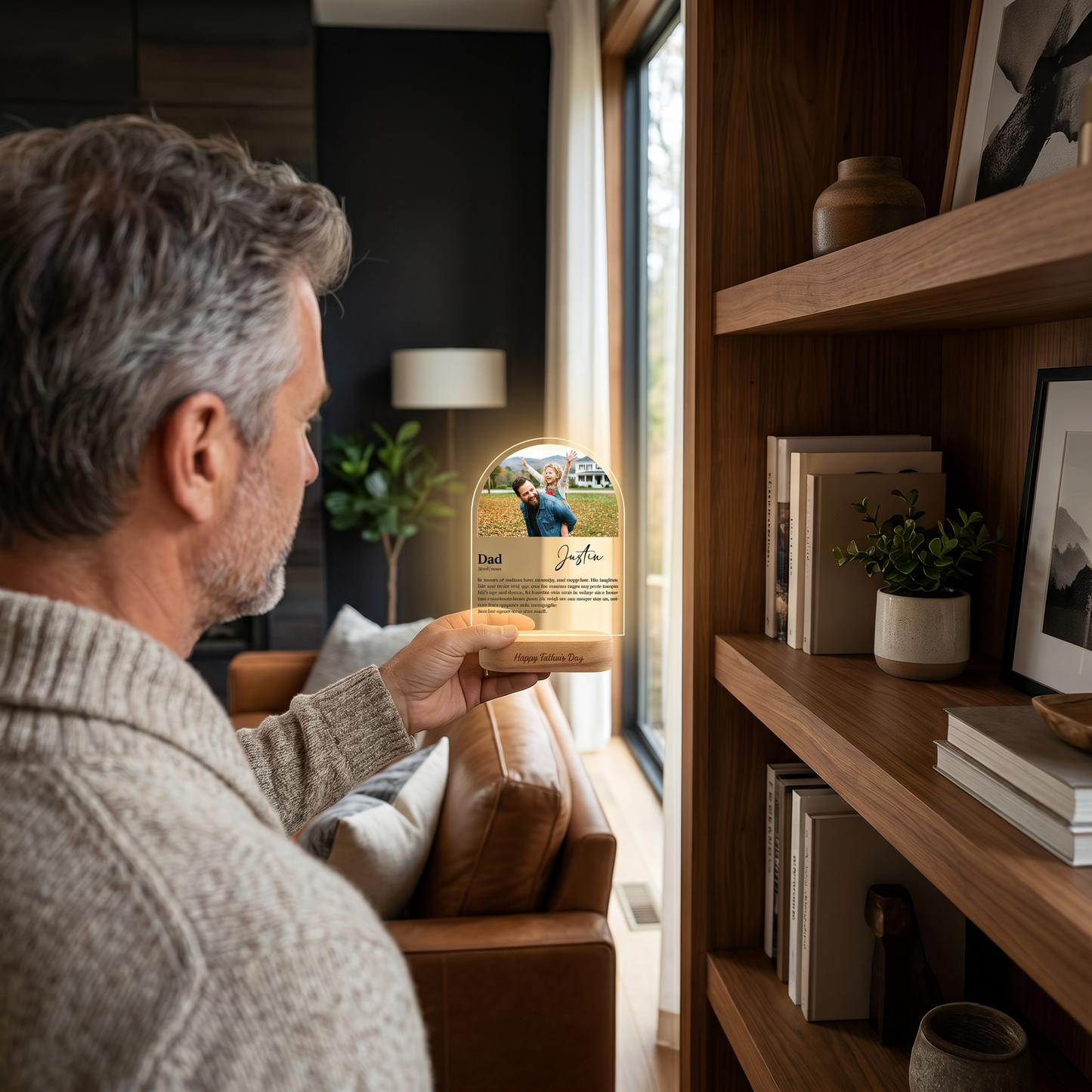 Personalized Dad Photo Night Light – Custom Name LED Acrylic Lamp Gift for Dad
