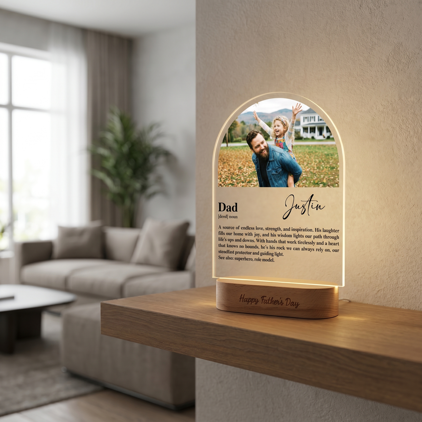 Personalized Dad Photo Night Light – Custom Name LED Acrylic Lamp Gift for Dad