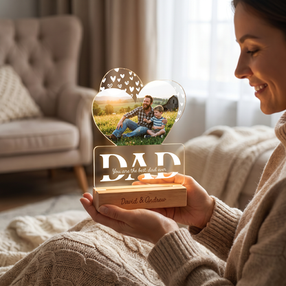 Personalized You Are The Best Dad Ever Photo Night Light – Custom Name LED Acrylic Lamp Gift for Dad