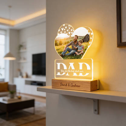 Personalized You Are The Best Dad Ever Photo Night Light – Custom Name LED Acrylic Lamp Gift for Dad