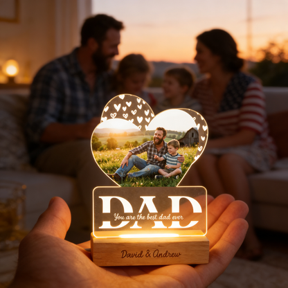 Personalized You Are The Best Dad Ever Photo Night Light – Custom Name LED Acrylic Lamp Gift for Dad