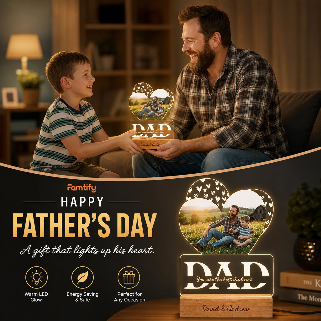 Personalized You Are The Best Dad Ever Photo Night Light – Custom Name LED Acrylic Lamp Gift for Dad