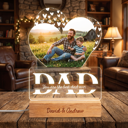 Personalized You Are The Best Dad Ever Photo Night Light – Custom Name LED Acrylic Lamp Gift for Dad