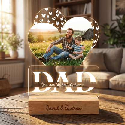Personalized You Are The Best Dad Ever Photo Night Light – Custom Name LED Acrylic Lamp Gift for Dad