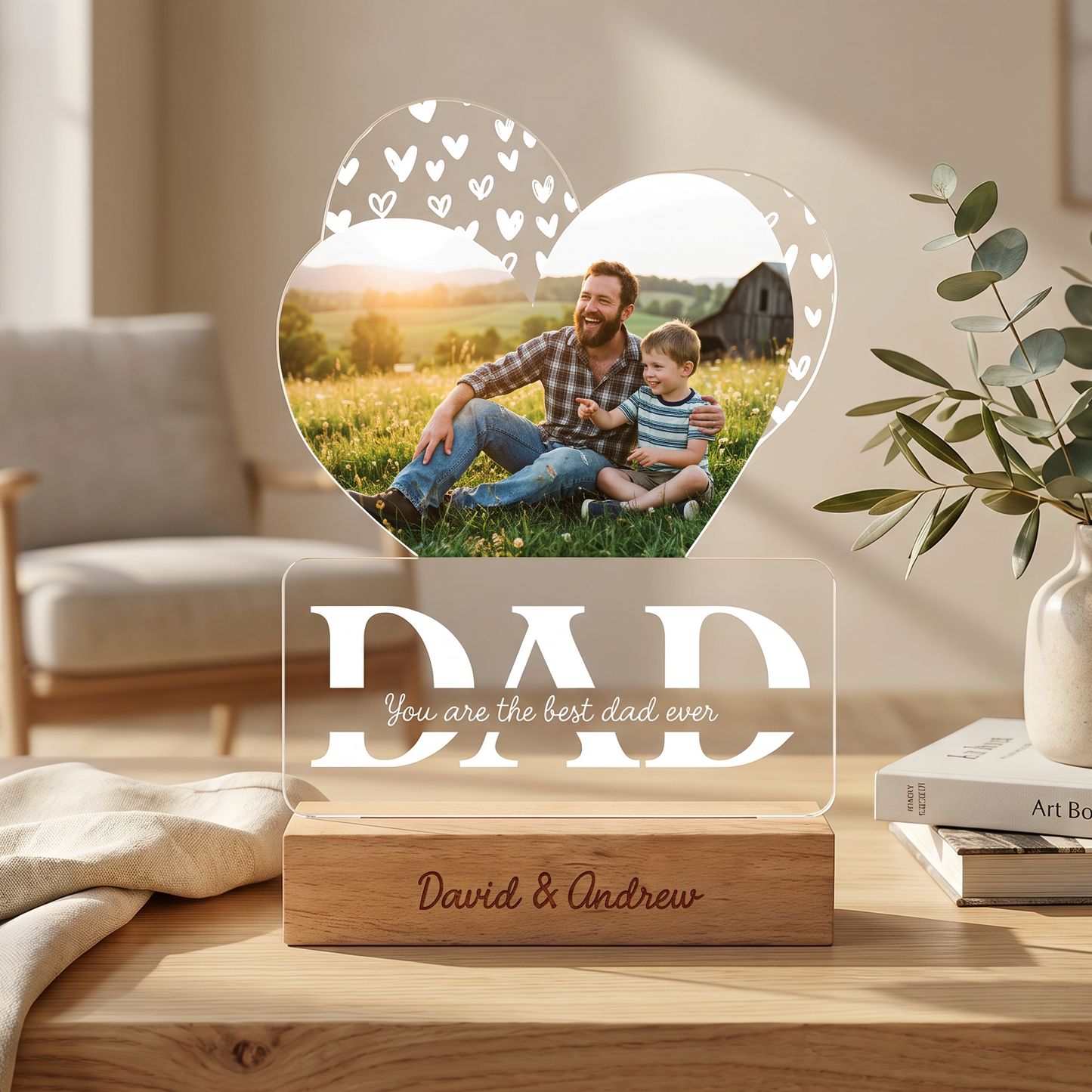 Personalized You Are The Best Dad Ever Photo Night Light – Custom Name LED Acrylic Lamp Gift for Dad