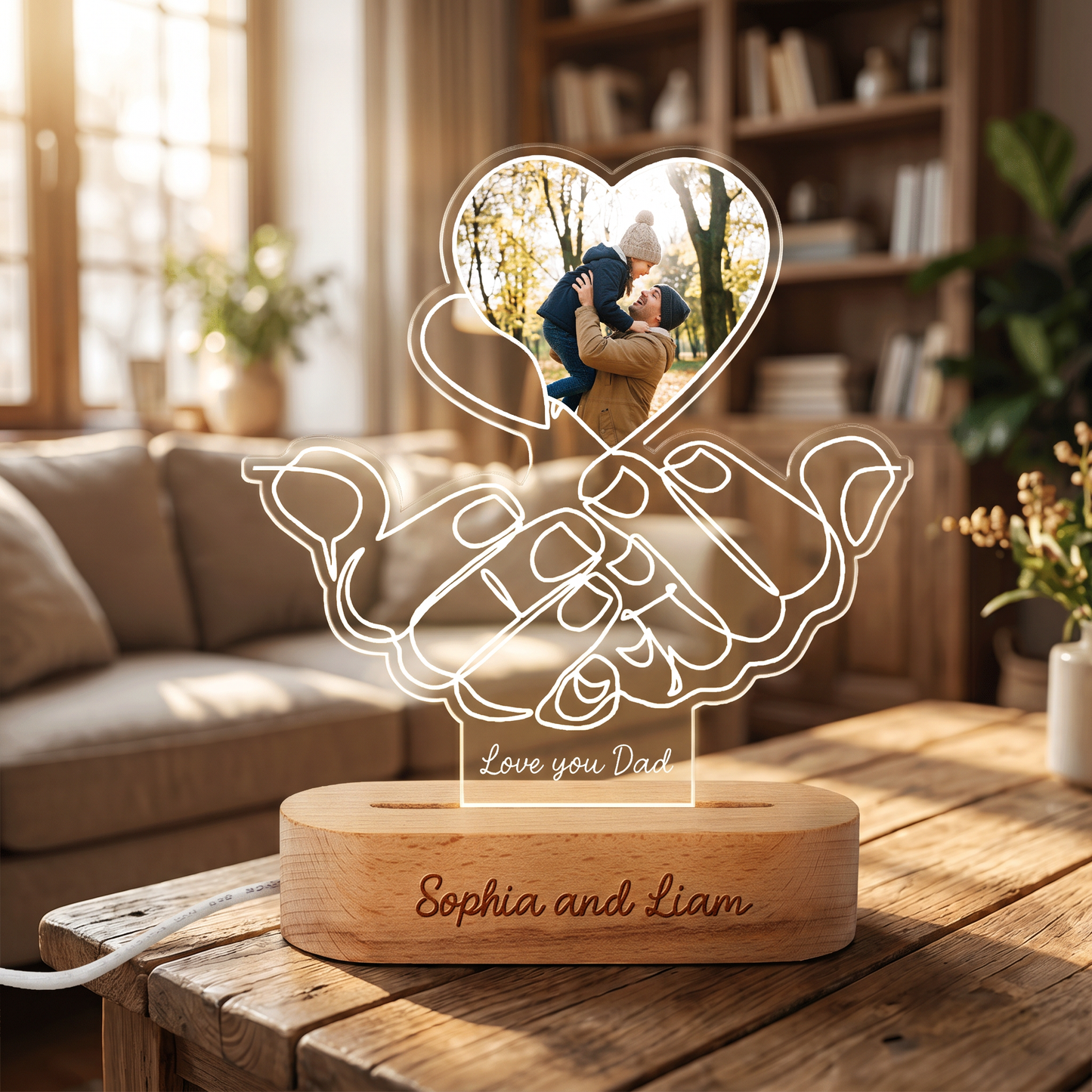 Personalized Love You Dad Photo Night Light – Custom Name LED Acrylic Lamp Gift for Dad