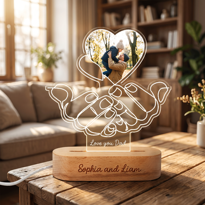 Personalized Love You Dad Photo Night Light – Custom Name LED Acrylic Lamp Gift for Dad