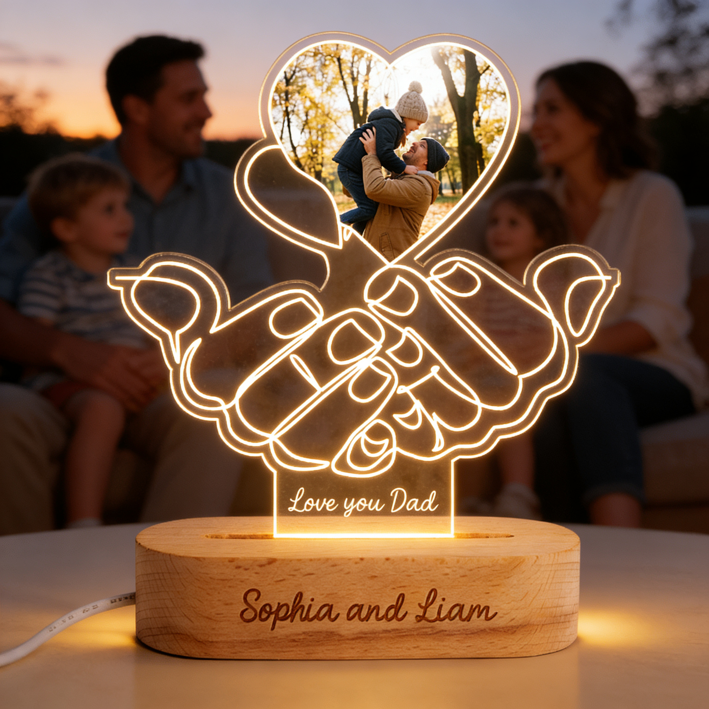 Personalized Love You Dad Photo Night Light – Custom Name LED Acrylic Lamp Gift for Dad