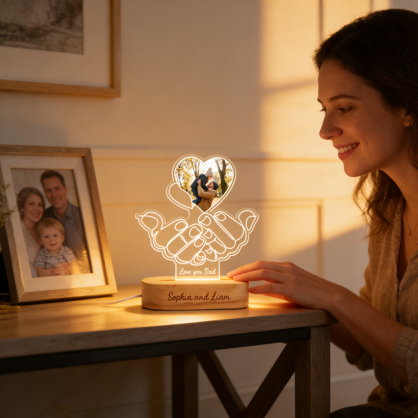 Personalized Love You Dad Photo Night Light – Custom Name LED Acrylic Lamp Gift for Dad