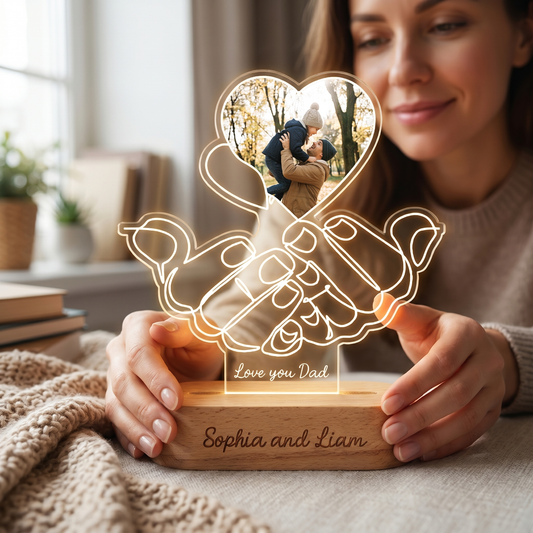 Personalized Love You Dad Photo Night Light - Custom Name LED Acrylic Lamp Gift for Dad