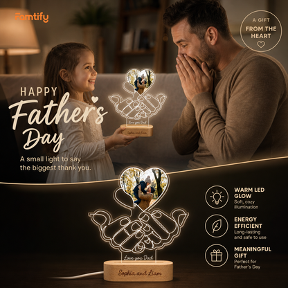 Personalized Love You Dad Photo Night Light – Custom Name LED Acrylic Lamp Gift for Dad