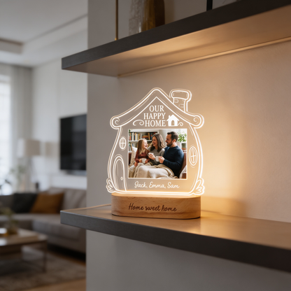 Personalized Our Happy Home Photo Night Light – Custom Family Photo LED Acrylic Lamp