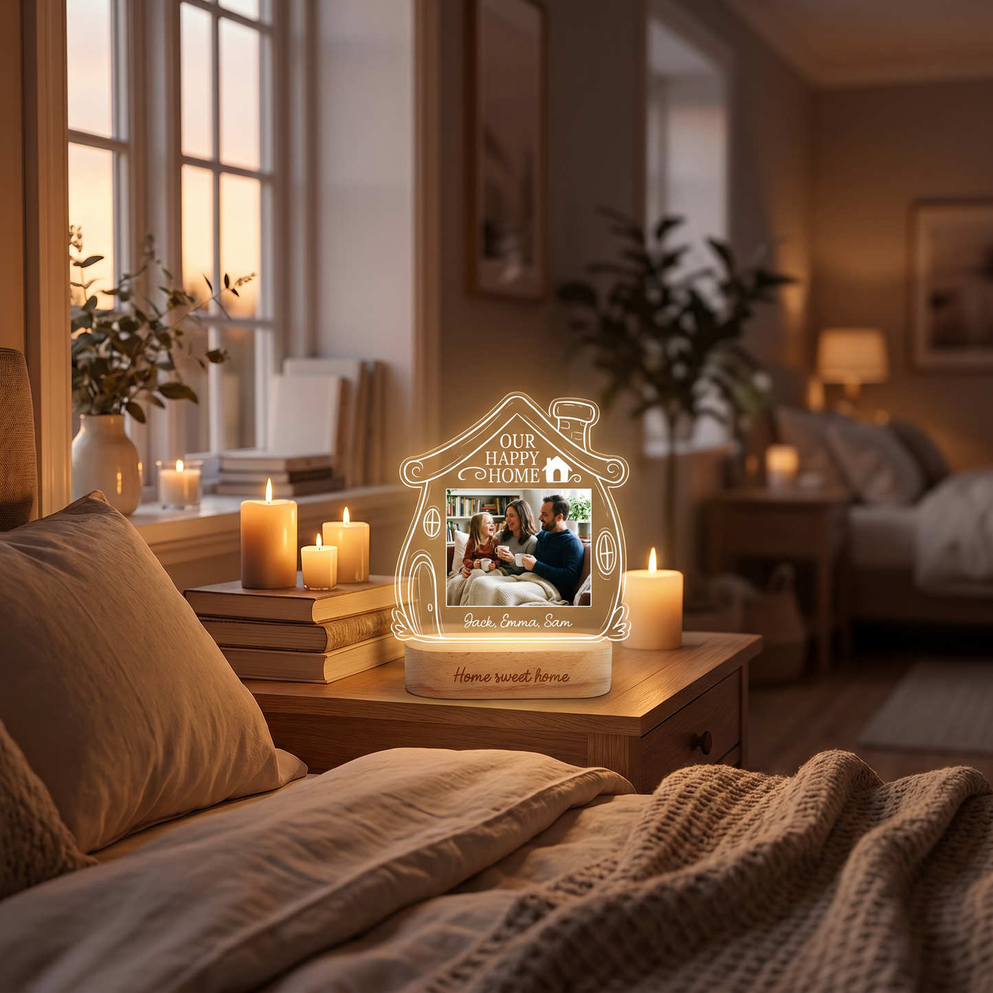 Personalized Our Happy Home Photo Night Light – Custom Family Photo LED Acrylic Lamp