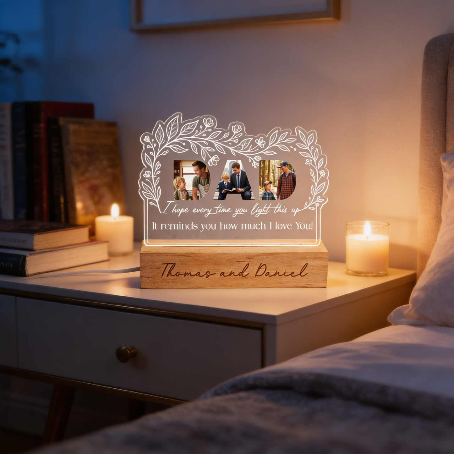 Personalized I Hope Every Time You Light This Up Photo Night Light – Custom Photo LED Acrylic Lamp